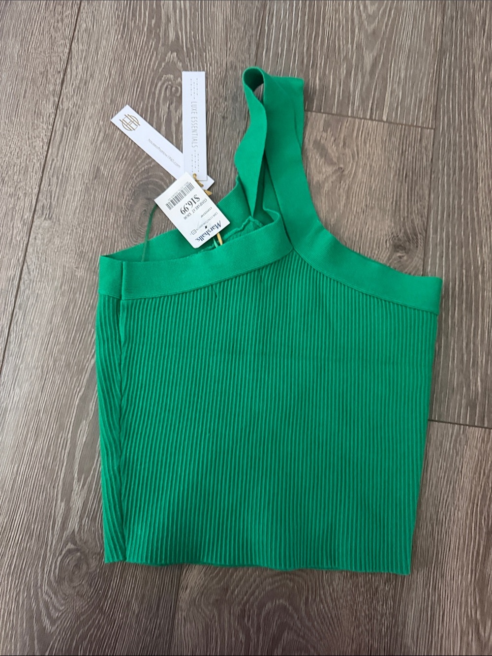 House of Harlow 1960 Green Ribbed One-Shoulder Tank